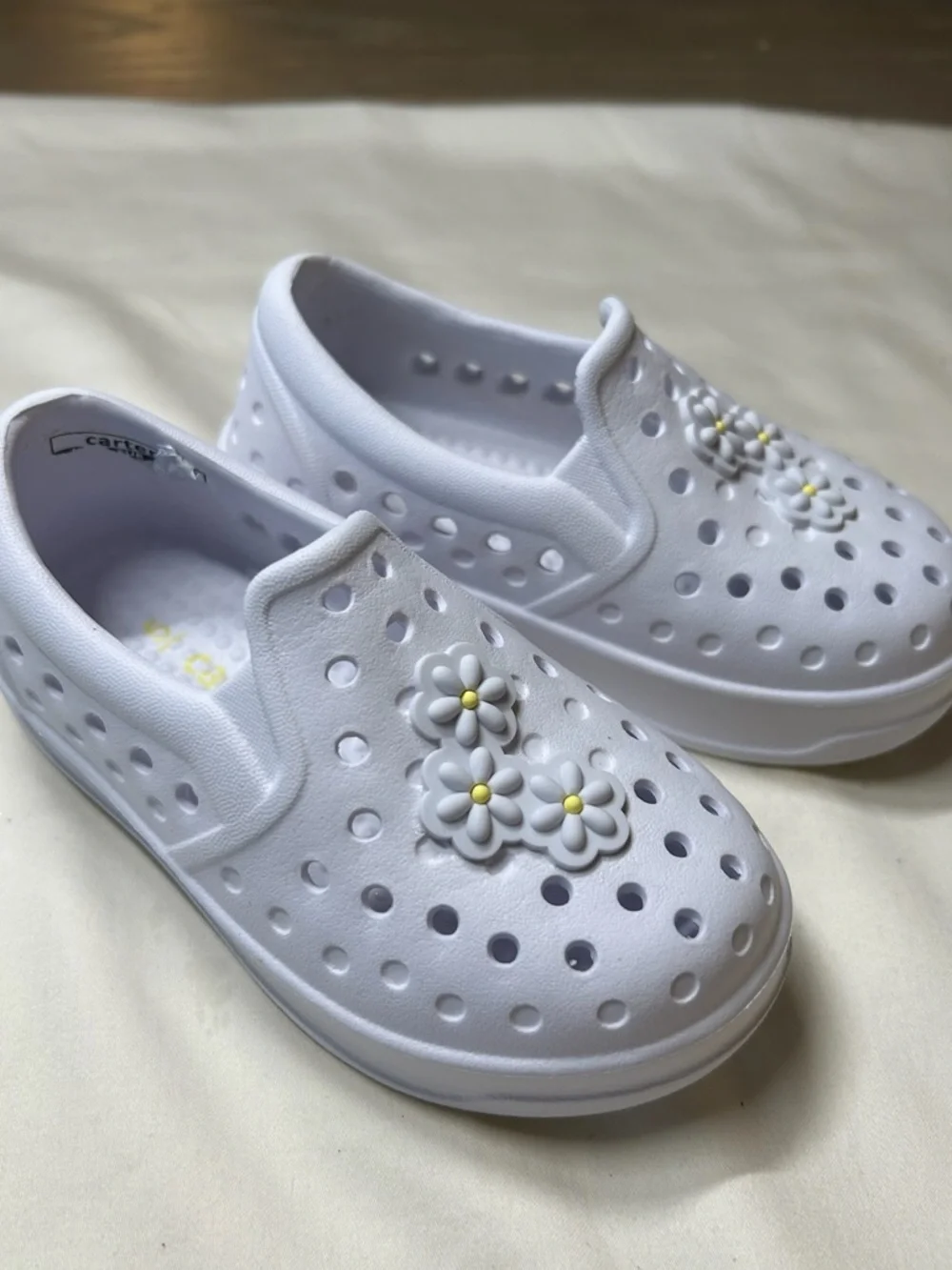 Toddler White Slip-On Floral Clog Shoes